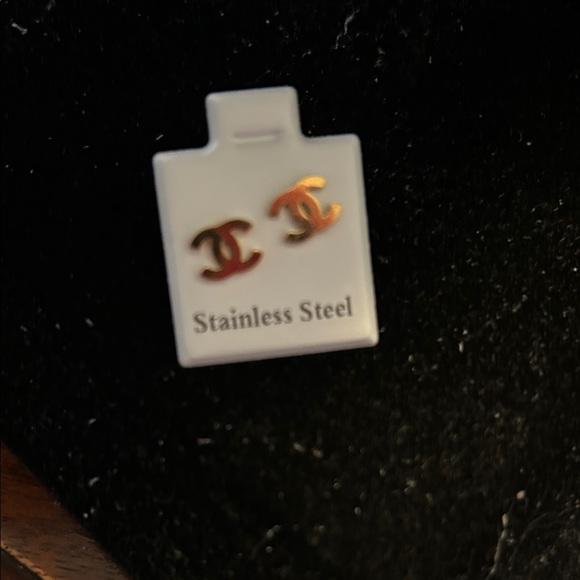 Gold Logo Stud Earrings - Picture 2 of 4